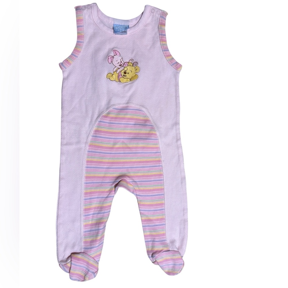 🟠Disney Pink Striped Panel Footed One-Piece